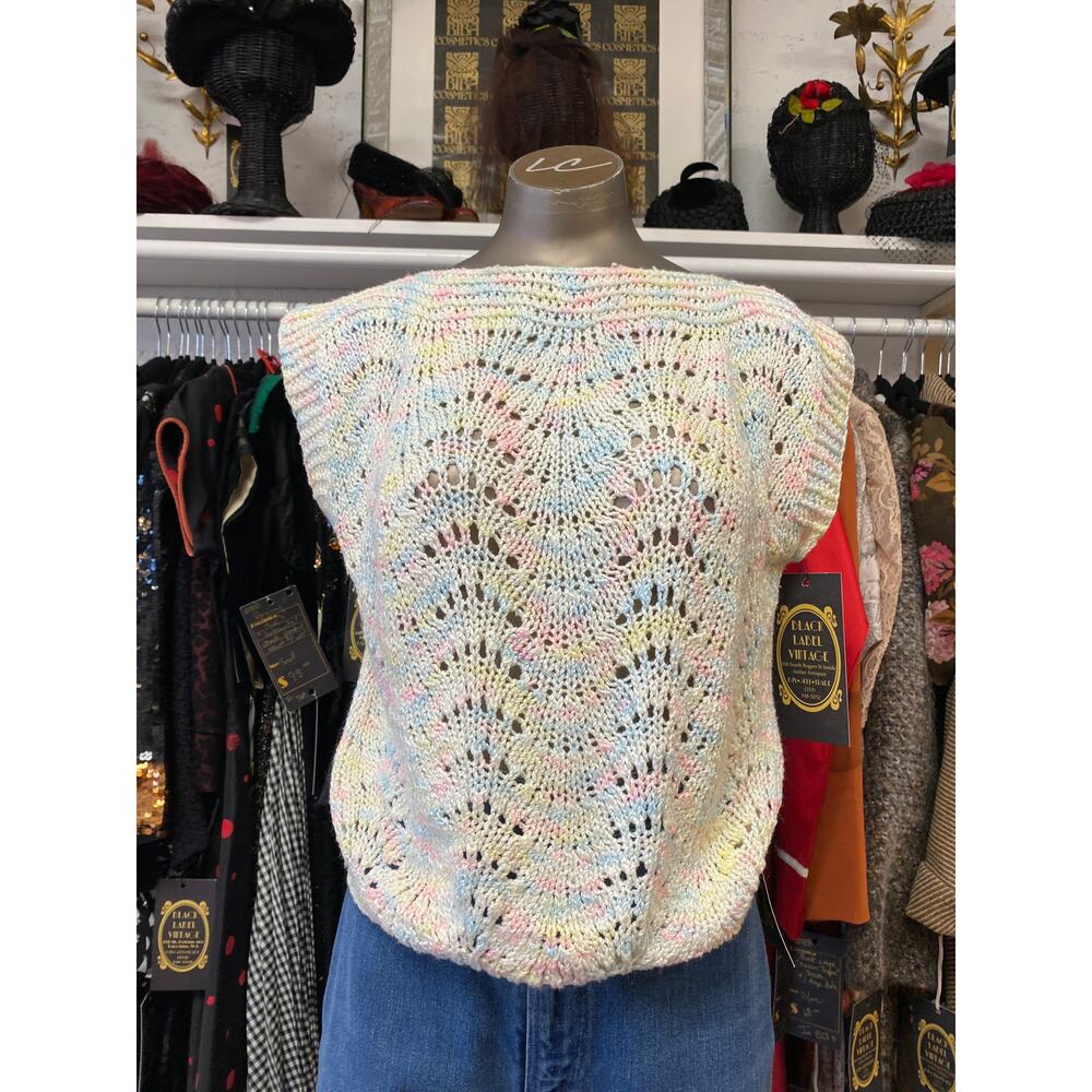 vintage 1980s pastel knit pullover sweater 80s jumper medium cap sleeve top